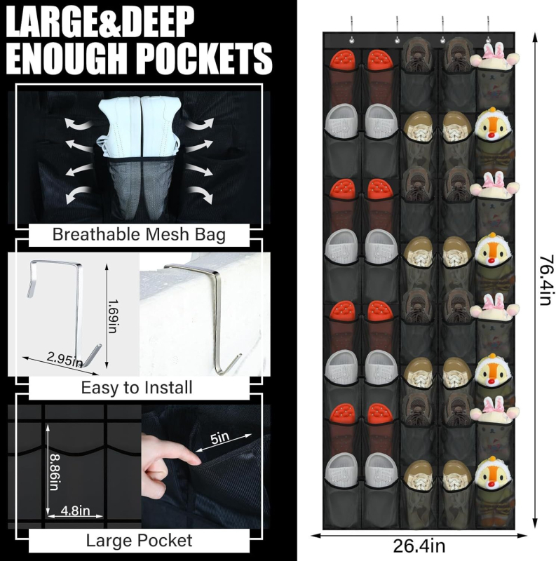 35 rekeszes függő tárolótáska — nemszőtt anyag; modell 066; hálószobai tároláshoz; falra vagy ajtóra szerelhető.
