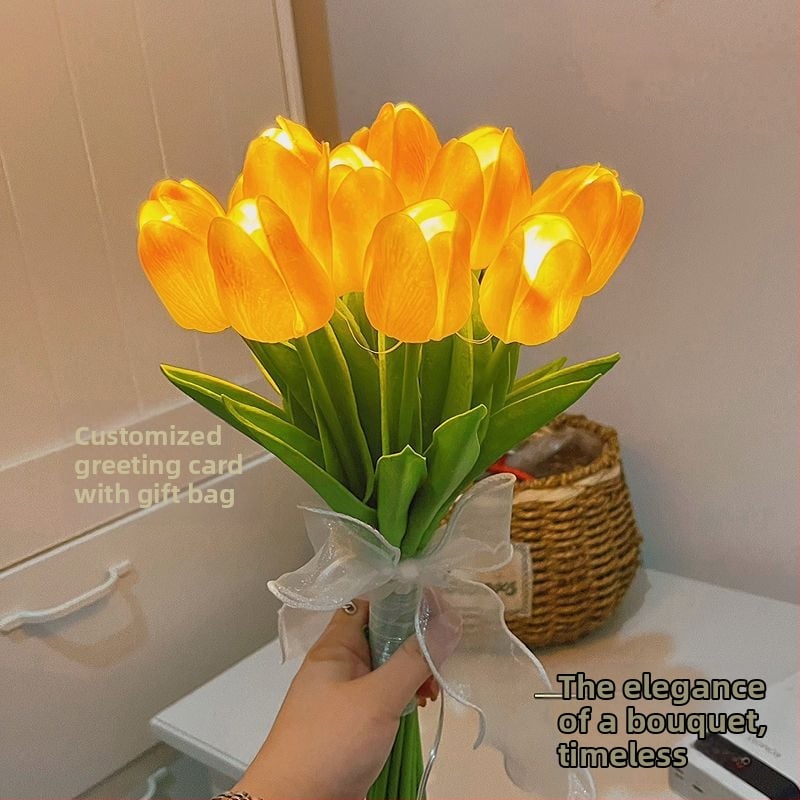 Tulpių puokštės lemputė - naktinė lemputė miegamojo dekorui, plastikinis korpusas, 34 cm aukštis, IP42, tarnavimo laikas 10000 h, nereguliuojamas šviesos intensyvumas