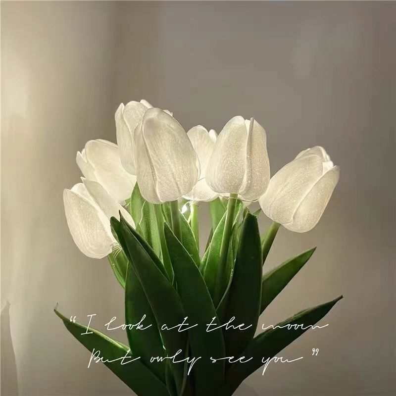 Tulpių puokštės lemputė - naktinė lemputė miegamojo dekorui, plastikinis korpusas, 34 cm aukštis, IP42, tarnavimo laikas 10000 h, nereguliuojamas šviesos intensyvumas