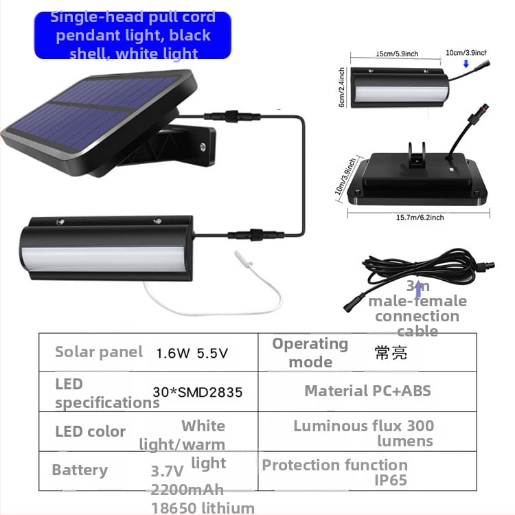 Saulės energijos pakabinamas šviestuvas su traukimo laidu – LED, IP65, 3W, 3,2V, 10000h, retro kiemo apšvietimas