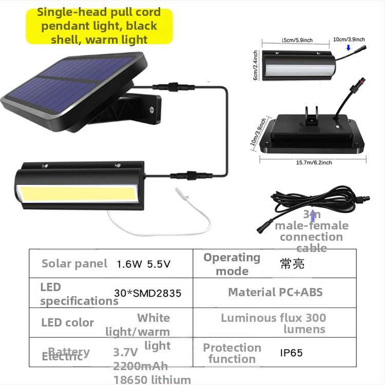 Saulės energijos pakabinamas šviestuvas su traukimo laidu – LED, IP65, 3W, 3,2V, 10000h, retro kiemo apšvietimas