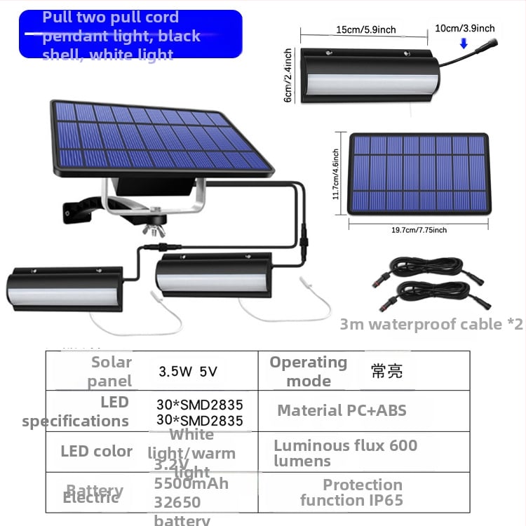Saulės energijos pakabinamas šviestuvas su traukimo laidu – LED, IP65, 3W, 3,2V, 10000h, retro kiemo apšvietimas