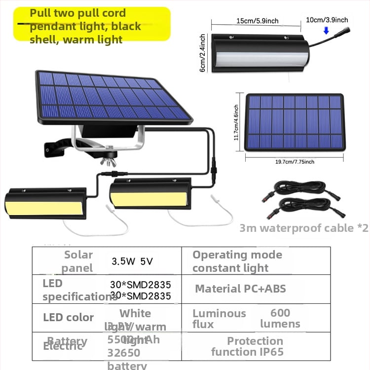 Saulės energijos pakabinamas šviestuvas su traukimo laidu – LED, IP65, 3W, 3,2V, 10000h, retro kiemo apšvietimas