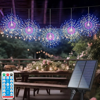 Saulės LED žibintai dandeliono fejerverkų forma lauke kieme, su 1–5 stiebais, IP66, 1W, modelis YH04-14