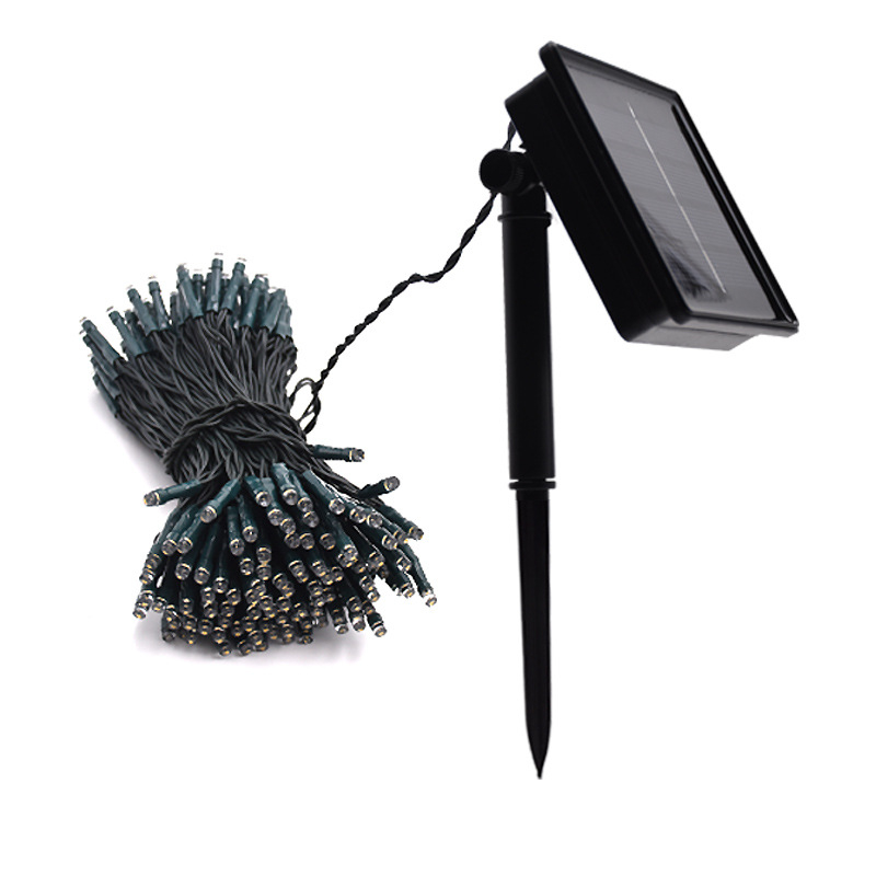 Saulės LED vėrinys lauke – 100 LED, 12V, IP44, 3200K, saulės energijos maitinimas