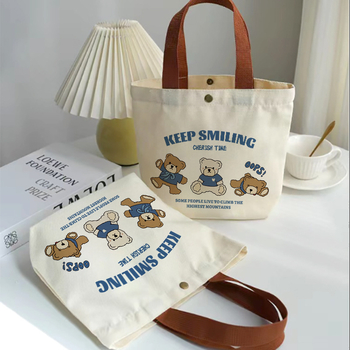 Torba od platna s motivom medvjeda, jednostavna ručna torba, s dnom i bez bočnih stranica, UV otisak logotipa, 65 g