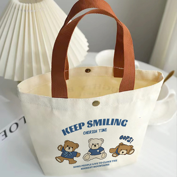 Torba od platna s motivom medvjeda, jednostavna ručna torba, s dnom i bez bočnih stranica, UV otisak logotipa, 65 g
