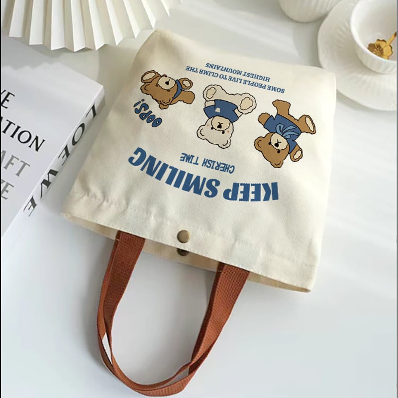 Torba od platna s motivom medvjeda, jednostavna ručna torba, s dnom i bez bočnih stranica, UV otisak logotipa, 65 g