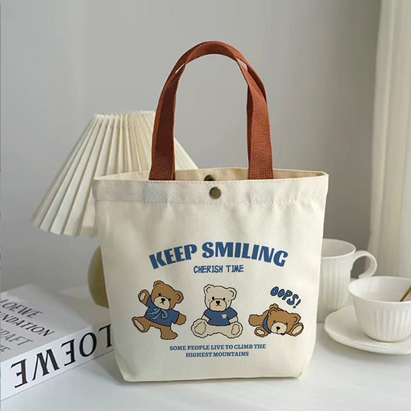 Torba od platna s motivom medvjeda, jednostavna ručna torba, s dnom i bez bočnih stranica, UV otisak logotipa, 65 g