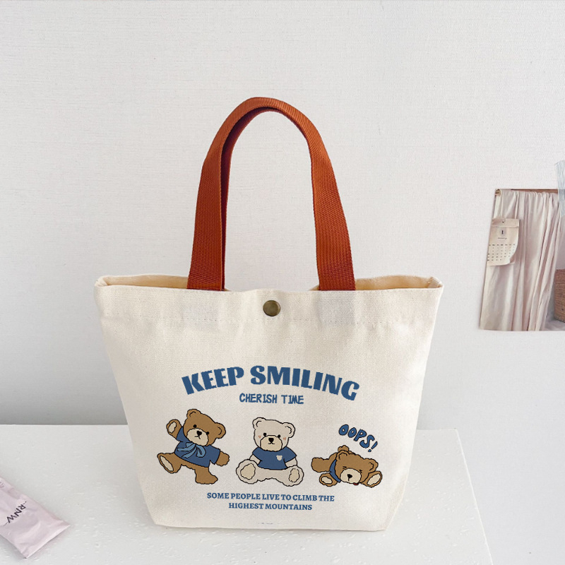 Torba od platna s motivom medvjeda, jednostavna ručna torba, s dnom i bez bočnih stranica, UV otisak logotipa, 65 g