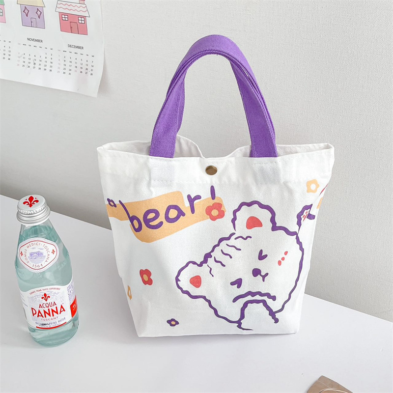 Torba od platna s motivom medvjeda, jednostavna ručna torba, s dnom i bez bočnih stranica, UV otisak logotipa, 65 g