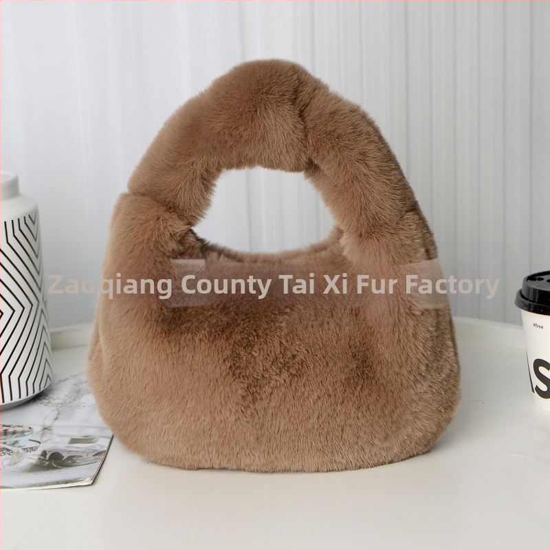 Τσάντα plush σε σχήμα dumpling, αστικός μινιμαλιστικός σχεδιασμός, φερμουάρ ανοίγματος, επένδυση από συνθετικό δέρμα, καθημερινή χρήση