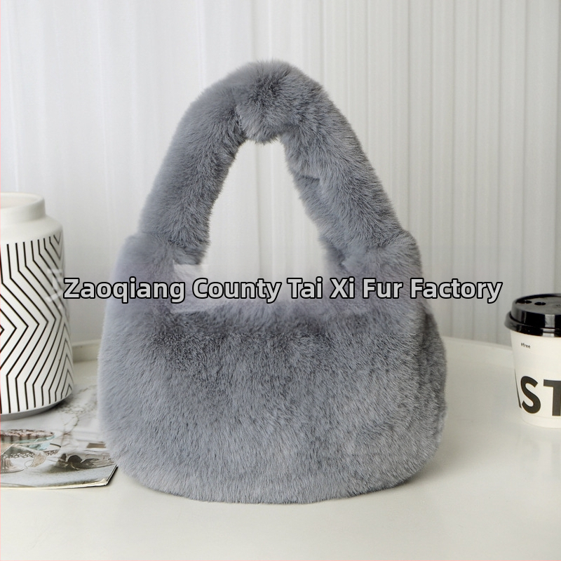 Τσάντα plush σε σχήμα dumpling, αστικός μινιμαλιστικός σχεδιασμός, φερμουάρ ανοίγματος, επένδυση από συνθετικό δέρμα, καθημερινή χρήση