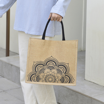 Moteriška lino ir medvilnės tote krepšys, didelės talpos, horizontalaus stačiakampio formos, užtrauktukas, vidinė kišenė telefonui ir kišenė su užtrauktuku, poliesterio pamušalas