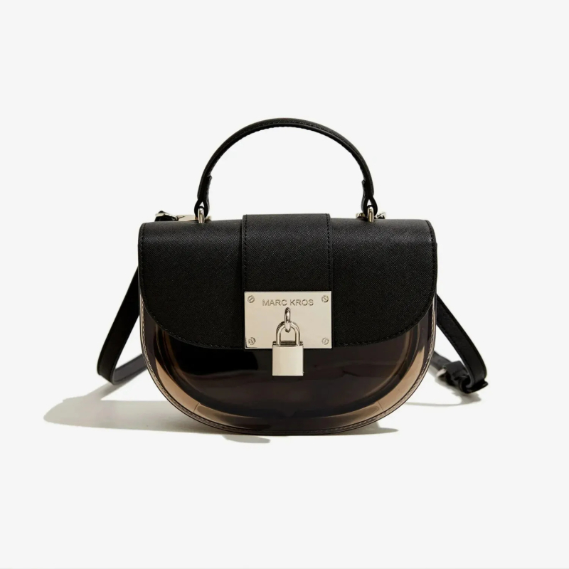 PVC Saddle stílusú női táska, ovális forma, zár, belső zseb mobiltelefon számára