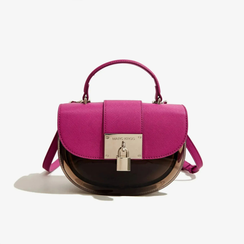 PVC Saddle stílusú női táska, ovális forma, zár, belső zseb mobiltelefon számára