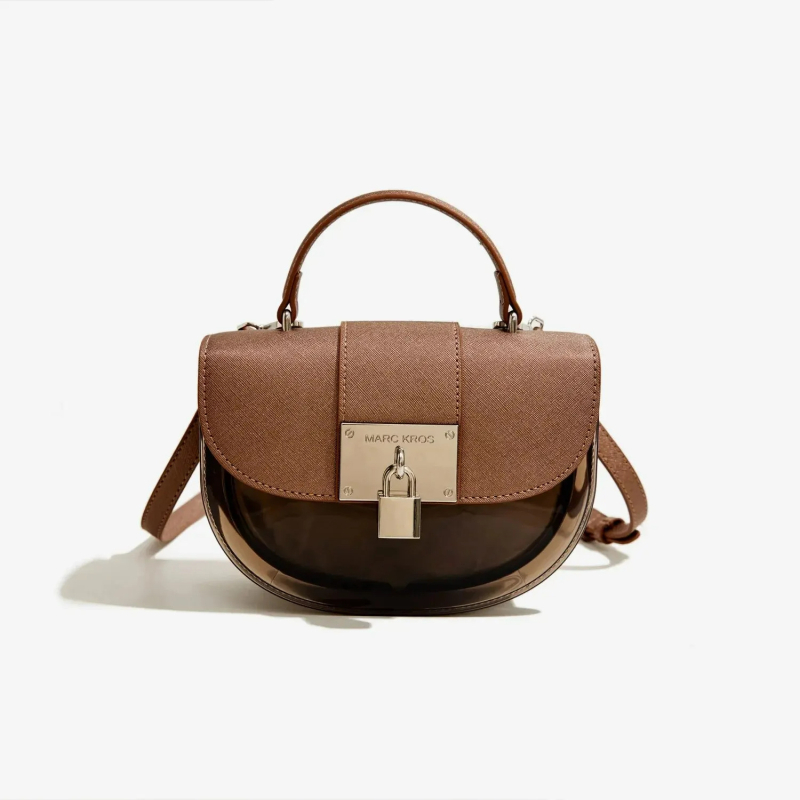 PVC Saddle stílusú női táska, ovális forma, zár, belső zseb mobiltelefon számára