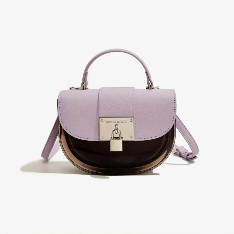 PVC Saddle stílusú női táska, ovális forma, zár, belső zseb mobiltelefon számára