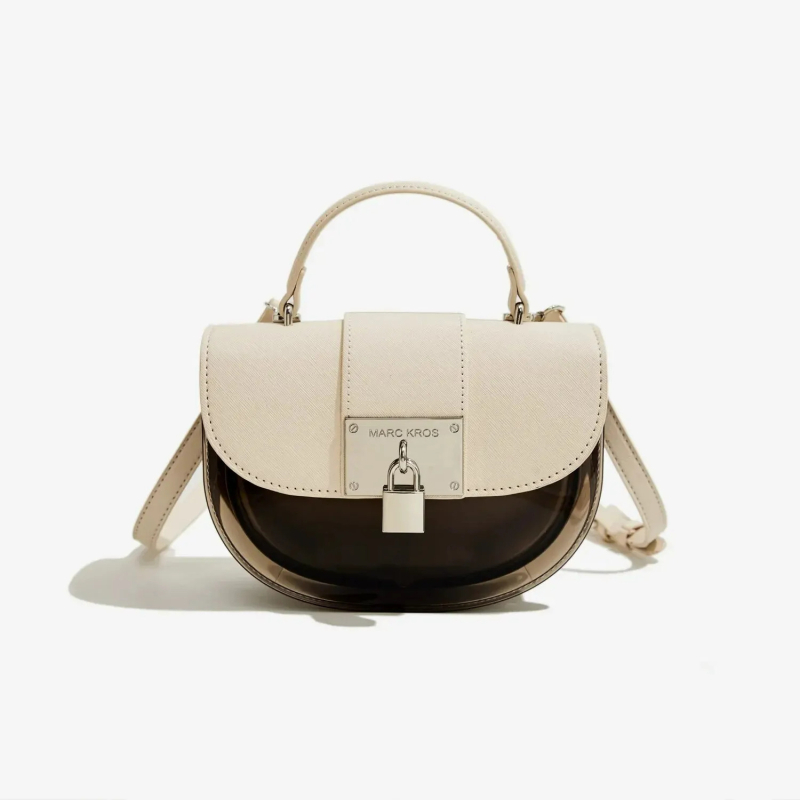 PVC Saddle stílusú női táska, ovális forma, zár, belső zseb mobiltelefon számára