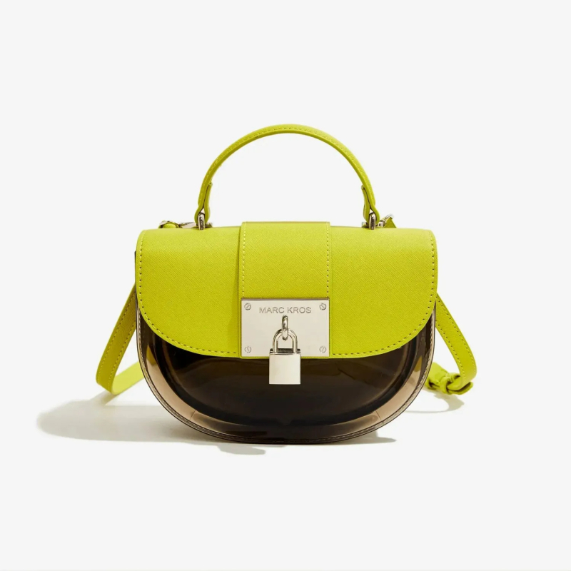 PVC Saddle stílusú női táska, ovális forma, zár, belső zseb mobiltelefon számára