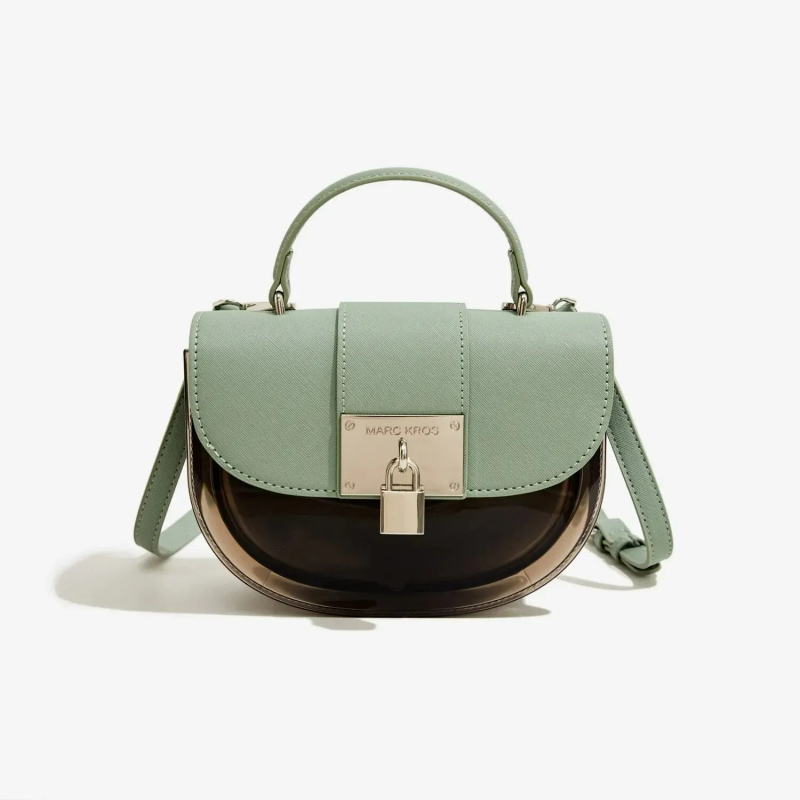 PVC Saddle stílusú női táska, ovális forma, zár, belső zseb mobiltelefon számára