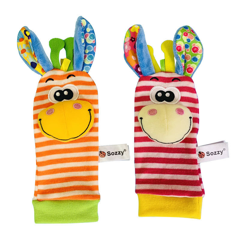 Plušinis kūdikio žaislas su riešo varpele, gyvūnų formos, ankstyvasis ugdymas (Tinkamas 0–3 metų amžiui; Medžiaga: pliušas; 3C kategorija: pliušiniai žaislai iki 14 metų)