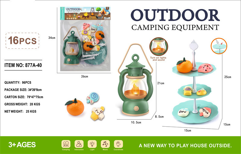 Simulēts ārējs BBQ spēļu komplekts ar ugunskura imitāciju un teltīm bērniem vecumā no 4 līdz 6 gadiem