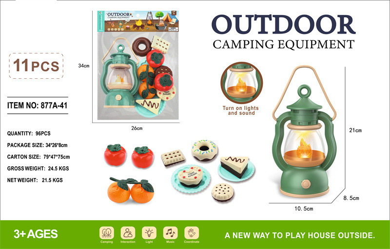 Simulēts ārējs BBQ spēļu komplekts ar ugunskura imitāciju un teltīm bērniem vecumā no 4 līdz 6 gadiem