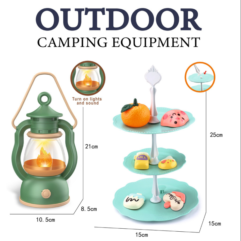 Simulēts ārējs BBQ spēļu komplekts ar ugunskura imitāciju un teltīm bērniem vecumā no 4 līdz 6 gadiem