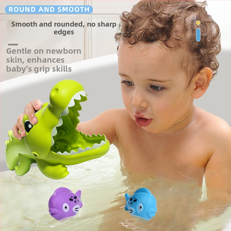 Водна играчка за къпане: крокодил, който яде малки риби, пластмасова, за деца 4–6 години, марка Cute Beibei