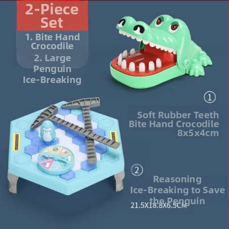 Детска интерактивна настолна игра: Спасение на пингвини и разбиване на лед — пластмаса; развива визуално възприятие, интелект и координация ръка-очи; за възрастови групи 4–6, 7–14 и 15–35.