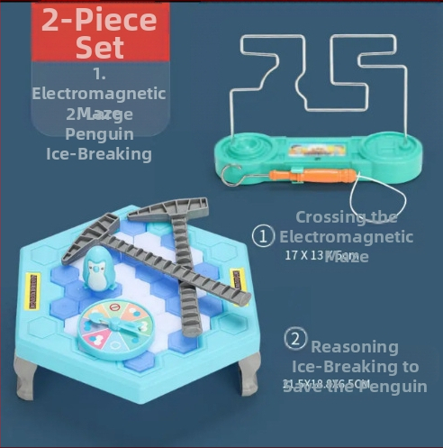 Детска интерактивна настолна игра: Спасение на пингвини и разбиване на лед — пластмаса; развива визуално възприятие, интелект и координация ръка-очи; за възрастови групи 4–6, 7–14 и 15–35.