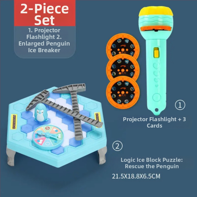 Детска интерактивна настолна игра: Спасение на пингвини и разбиване на лед — пластмаса; развива визуално възприятие, интелект и координация ръка-очи; за възрастови групи 4–6, 7–14 и 15–35.
