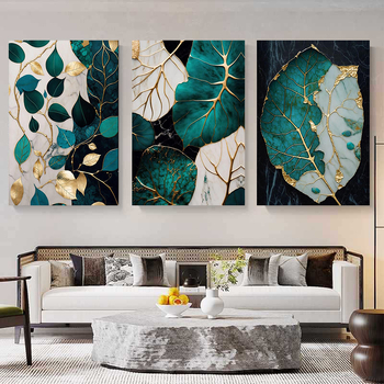 Τρίπτυχο καμβά τοίχου - μοτίβο φυτών - Σκανδιναβικό στυλ (Σετ 3 τεμαχίων, με κορνίζα, ζωγραφική λαδιού σε καμβά)