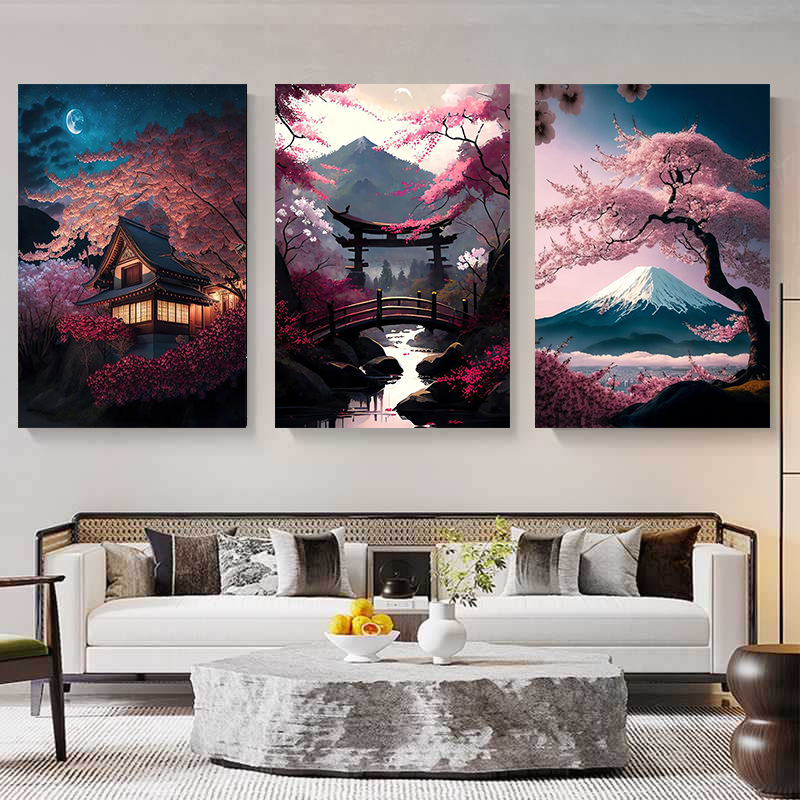 Triptych pe pânză pentru perete - model floral de plante - stil nordic (set de trei piese, înrămat, ulei pe pânză)