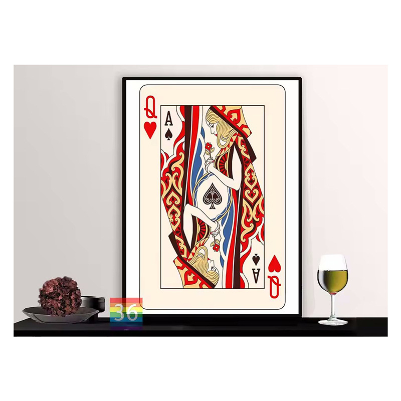 Tablou decorativ pe pânză cu motiv vintage de poker – Ace de Spade, design nordic pentru living, bar sau restaurant; imprimare inkjet pe pânză de ulei, fără ramă