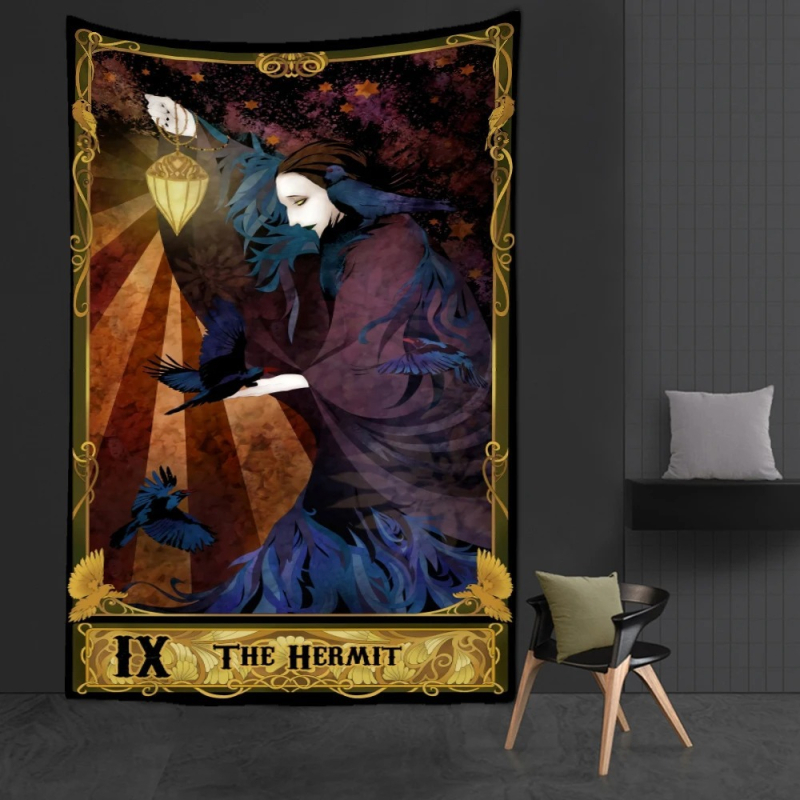 Sieninis gobelenas su Vakarietiškojo Ragano Taroto motyvu, 100% poliesteris, šiaurietiškas stilius, peizažo raštas, pritaikomas