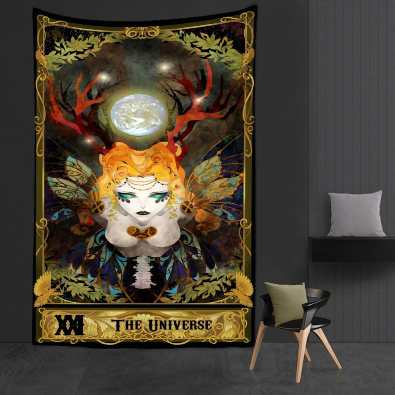 Sieninis gobelenas su Vakarietiškojo Ragano Taroto motyvu, 100% poliesteris, šiaurietiškas stilius, peizažo raštas, pritaikomas