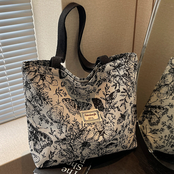 Γυναικεία καμβά tote τσάντα με φερμουάρ, κάθετης τετράγωνης μορφής, επένδυση πολυεστέρα, διπλά χερούλια