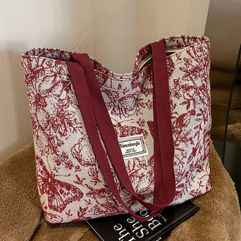 Γυναικεία καμβά tote τσάντα με φερμουάρ, κάθετης τετράγωνης μορφής, επένδυση πολυεστέρα, διπλά χερούλια