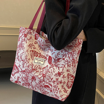 Γυναικεία καμβά tote τσάντα με φερμουάρ, κάθετης τετράγωνης μορφής, επένδυση πολυεστέρα, διπλά χερούλια