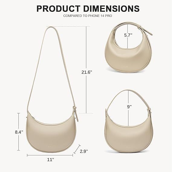Dumpling formas pusmēness pleca soma ar rāvējslēdzēju, poliestera iekšpuse, telefona kabata, viena pleca siksna, piemērota ikdienas lietošanai