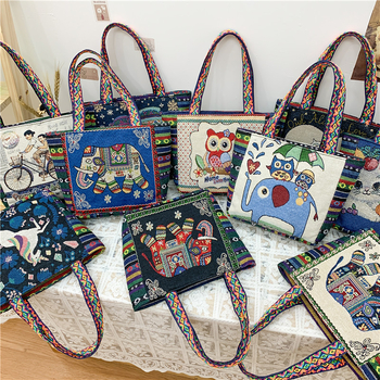 Pusdienu soma – etniskā stila, kokvilna un lina, rāvējslēdzējs, ID kabata, vertikāla kvadrāta forma