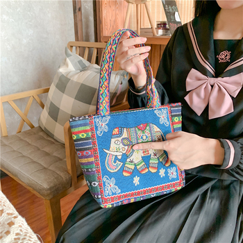 Pusdienu soma – etniskā stila, kokvilna un lina, rāvējslēdzējs, ID kabata, vertikāla kvadrāta forma