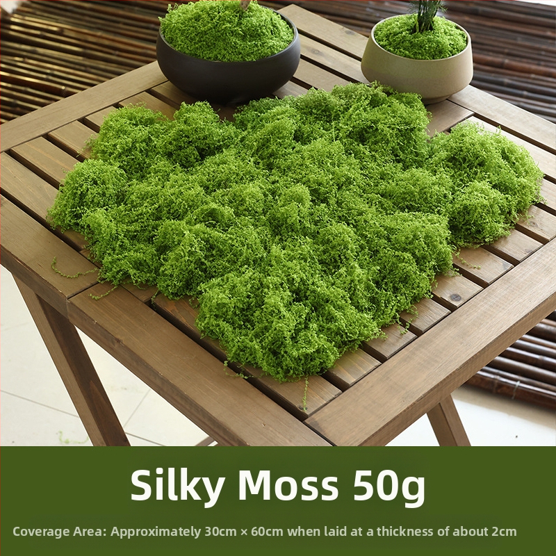 Soaring Šilkas gėlė Brushed Grass Moss Turf Mikro Peizažo Ornamentas — Drėgnas prisilietimo jausmas, vestuvėms, lauko erdvėms ir namų dekoracijai