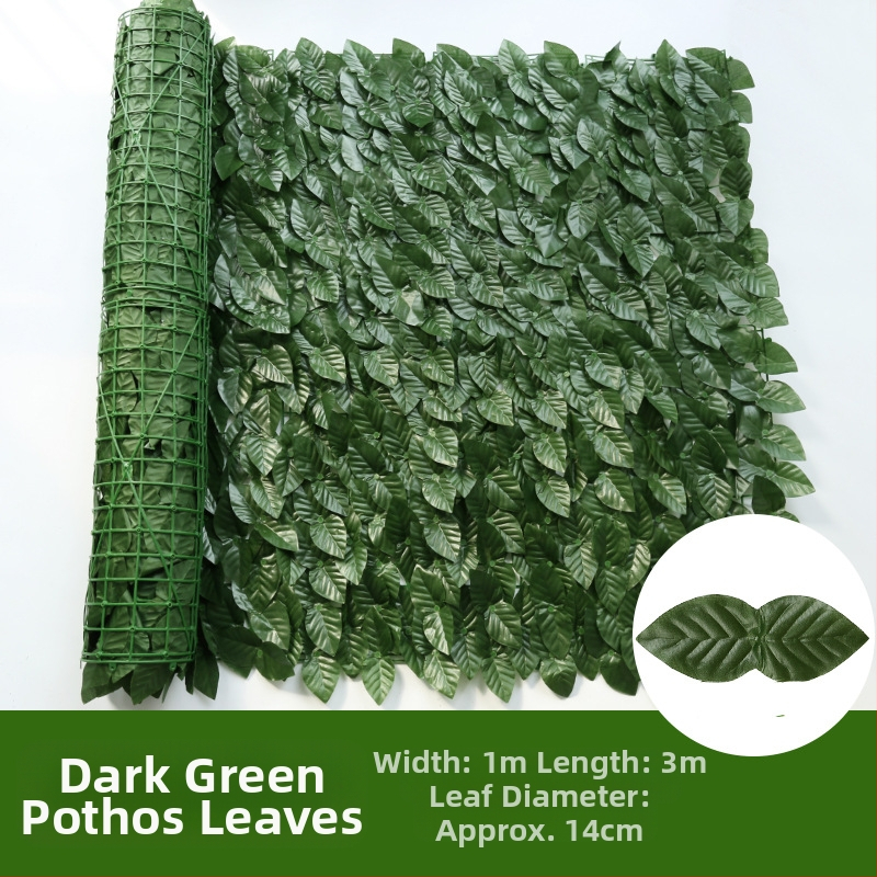 Dirbtinė tvora su žaliais pothoso lapais balkonui ir kiemui, plastikas, 50 cm aukštis