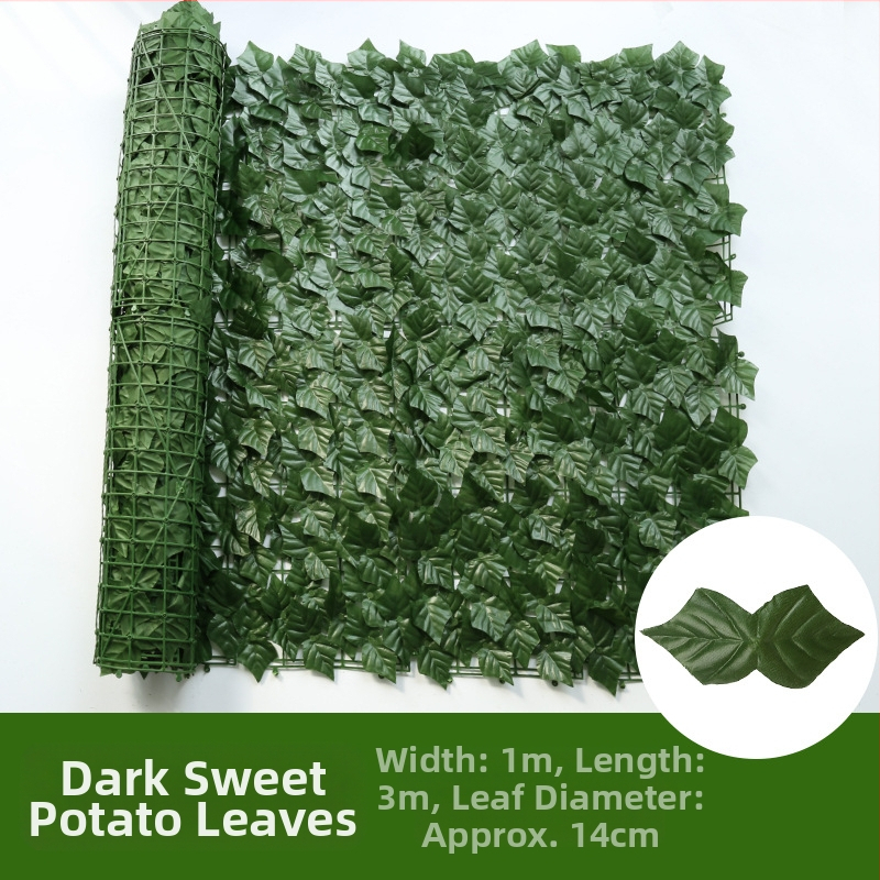 Dirbtinė tvora su žaliais pothoso lapais balkonui ir kiemui, plastikas, 50 cm aukštis