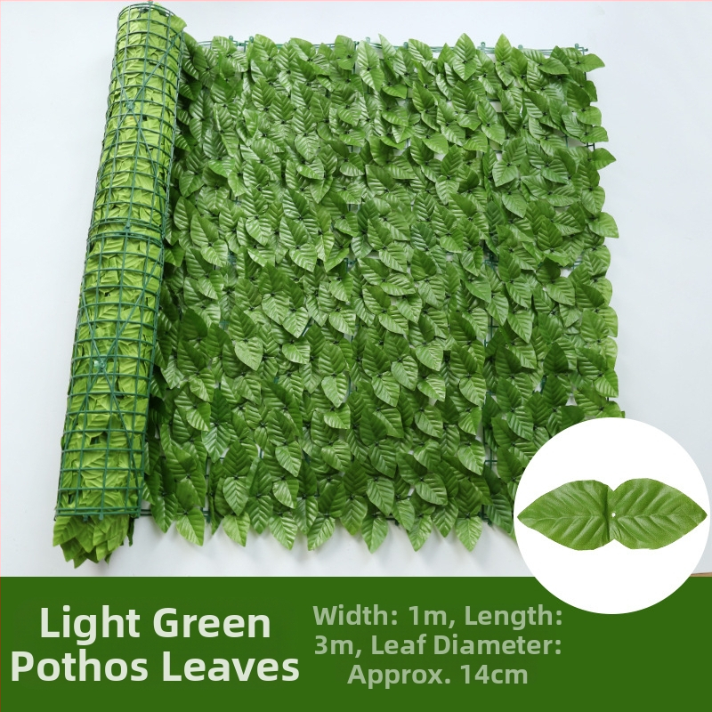 Dirbtinė tvora su žaliais pothoso lapais balkonui ir kiemui, plastikas, 50 cm aukštis