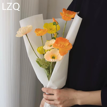 4 galvų aguona iš šilko — dirbtinis gėlių dekoras vestuvėms, lauko erdvei ir nuotraukų rekvizitams