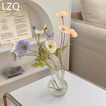 4 galvų aguona iš šilko — dirbtinis gėlių dekoras vestuvėms, lauko erdvei ir nuotraukų rekvizitams